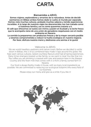 menu pg1  at Arvo Specialty Coffee (Guggenheim) in Bilbao