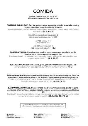 menu pg2  at Arvo Specialty Coffee (Guggenheim) in Bilbao