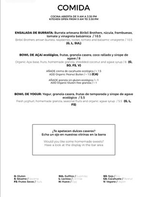 menu pg3  at Arvo Specialty Coffee (Guggenheim) in Bilbao
