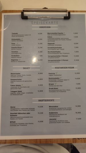 Karte at Taverna Alpha in Frankfurt