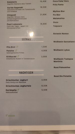 Karte at Taverna Alpha in Frankfurt