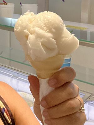 Coconut! The cake cone is vegan at Mamoo's Creamery in Hot Springs