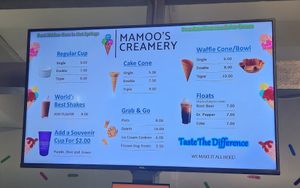 Menu at Mamoo's Creamery in Hot Springs