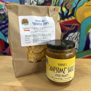 Mama’s “Awesome” Sauce and Tortilla Chips (actually gluten free, just a misprinted label)  at 50 Pesos in Burlington