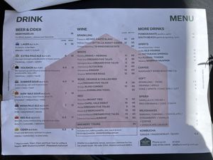 Drink Menu at Shelter Brewing Co in Busselton
