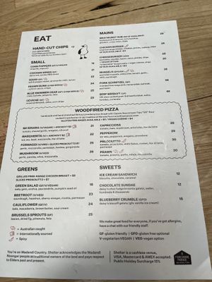 Menu updated August 2025  at Shelter Brewing Co in Busselton