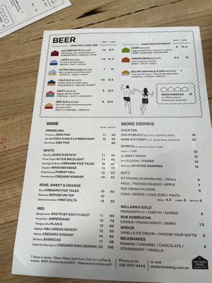Drinks Menu updated August 2025  at Shelter Brewing Co in Busselton