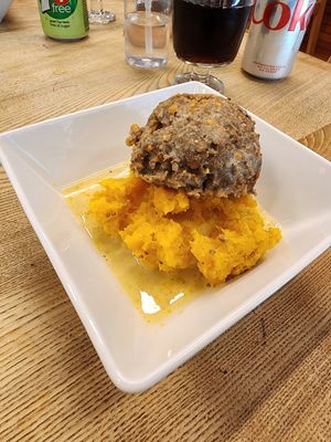 Vegan haggis with vegan whiskey sauce at The Haggis Box in Edinburgh