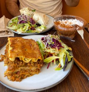 Lasagne, seitan wrap, Dahl bowl   at Vert'igo by Anna in Lausanne