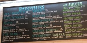 Smoothie and juice offerings; all vegan at Playa Bowls - Park Ave in New York City