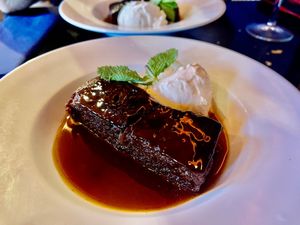 Vegan Sticky Toffee Pudding with vegan ice cream at The Old Cross Inn in Blairgowrie