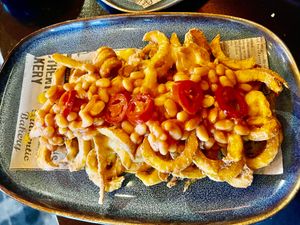 Vegan dirty curly fries at The Old Cross Inn in Blairgowrie