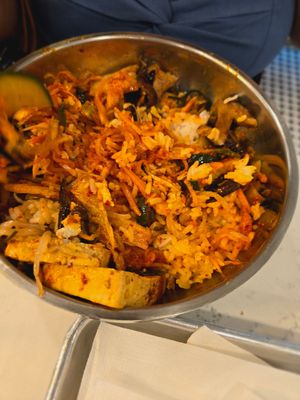 Spicy tofu bibimbap bowl with kimchi at Rice Bar - Capitol Gallery in Washington