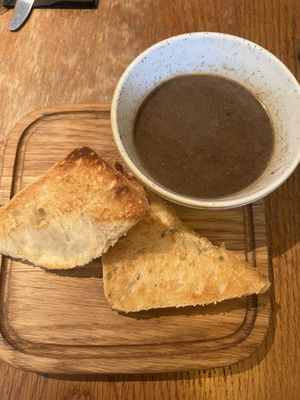 Mushroom soup (vegan)  at Stepping Stones in Ashbourne