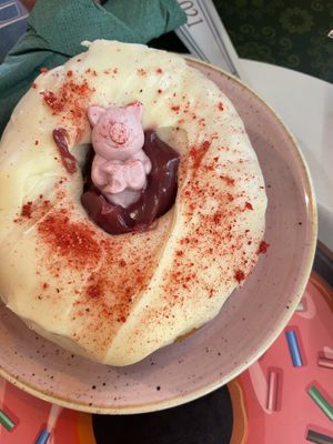 Raspberry and white chocolate donut  at Nonna's Deliciously Different in Swansea