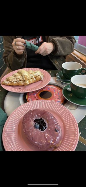 filled white chocolate croissant and blueberry donut  at Nonna's Deliciously Different in Swansea