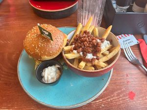 Burger w/loaded fries  at TGI Fridays in Walsall