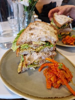 The latest vegan sandwich, "Fowl Play".  at One B Coffee House - Cotham Hill in Bristol