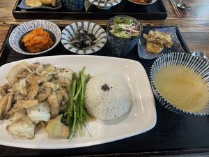 Mushroom stir-fry and side dishes  at Half Forest - 식을탐하다 in Jeju