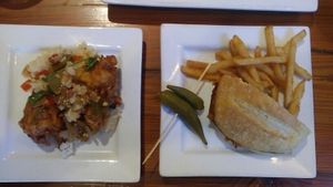 Kung Pao Cauliflower and BBQ jackfruit sandwich at Picasso Cafe on Paseo in Oklahoma City
