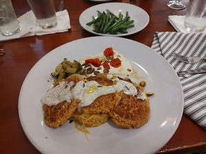 Vegan falafel with feta cheese & spaghetti squash at Picasso Cafe on Paseo in Oklahoma City