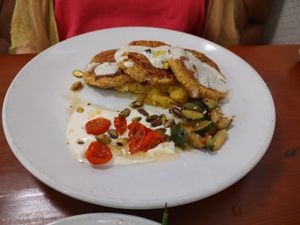 Vegan falafel with feta cheese - the cucumber salad was spicy and delicious at Picasso Cafe on Paseo in Oklahoma City