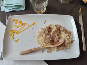 Risotto with truffle and aubergine. at Konoba Mondo in Motovun