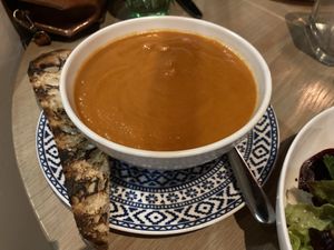 Tomato soup. All their soups are vegan! at The Daisy in Santa Barbara