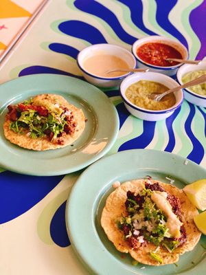 Vegan Tacos with handmade tortillas! at Groovy's Taqueria Vegana in Mexico City
