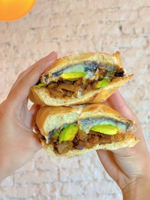 Vegan Cochinita Pibil Torta! at Groovy's Taqueria Vegana in Mexico City