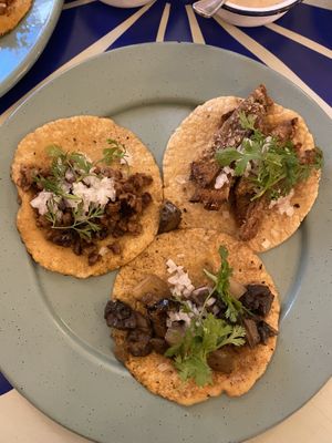 Tacos de milanesa, cochinita y suadero   at Groovy's Taqueria Vegana in Mexico City