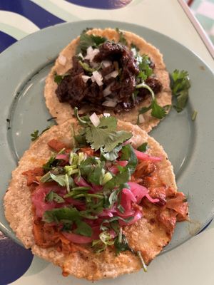 Cochinita y bistec  at Groovy's Taqueria Vegana in Mexico City