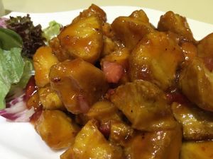 Pork with Strawberry Sauce at Gaia Veggie Shop - Causeway Bay in Hong Kong Island