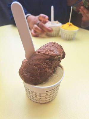 Chocolate and pistachio ice-cream at Swoon Gelato in Bath