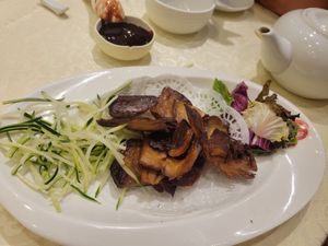 'duck' spring rolls. My daughter declared 'I love this'. at Gaia Veggie Shop - Miramar Shopping Centre in Kowloon