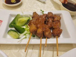 'beef' satay.  Slightly spicy so not for kids. at Gaia Veggie Shop - Miramar Shopping Centre in Kowloon
