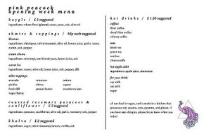 Menu  at Pink Peacock די ראָזעווע פּאַווע in Glasgow