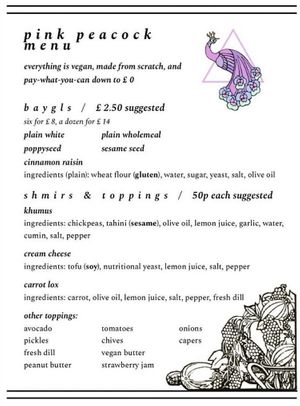 English menu 1 at Pink Peacock די ראָזעווע פּאַווע in Glasgow