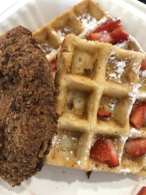 A delicious option for Brunch... Chick'n and Waffles.  #Veganuary at Pure Vegan Cafe in Raleigh