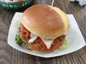 Buffalo chick’n sandwich   at Pure Vegan Cafe in Raleigh