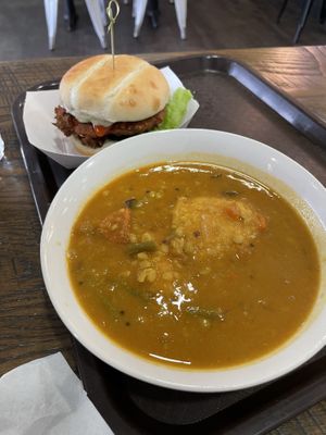 Chicken sandwich & sambar  at Pure Vegan Cafe in Raleigh