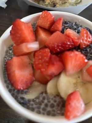 Chia pudding with strawberries, bananas, and lavender  at Pure Vegan Cafe in Raleigh
