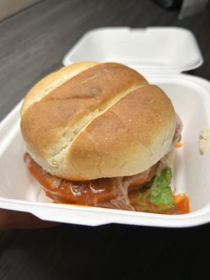 Buffalo chikn burger  at Pure Vegan Cafe in Raleigh