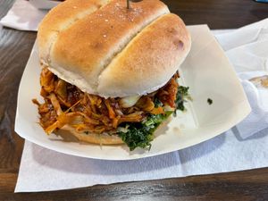 jackfruit bbq sandwich with slaw at Pure Vegan Cafe in Raleigh