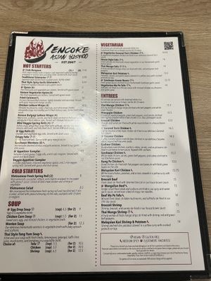 Menu  at Encore in Lawrence