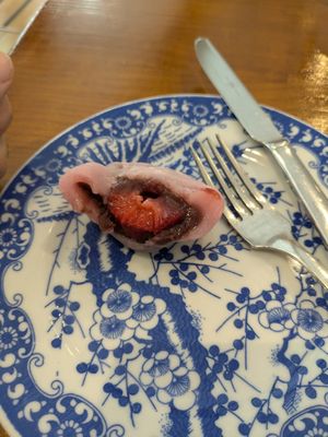 Vegan mochi (anko and strawberry) absolutely delicious at Teapots in Madrid