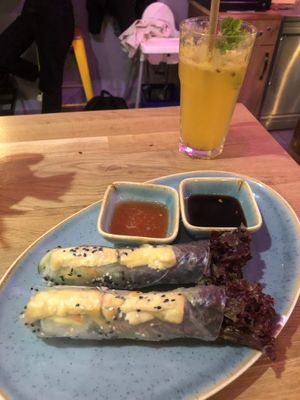 Vegan summer rolls and homemade lemonade   at Bonjour Vietnam in Brno