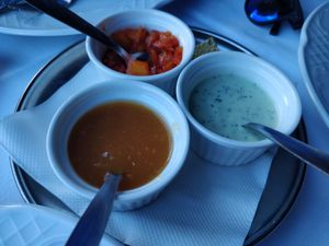 Sauces for papadum at Spice Fusion in Lanzarote