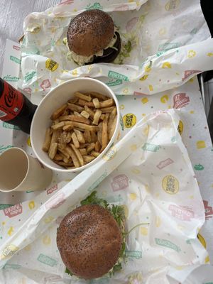 original burger with veggie patties and italian burger with beyond patty  at Submarine in Rijeka
