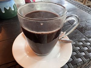 Hot chocolate with soy milk. Must ask    at Vegan Traveller's Corner in Salvador Benedicto